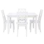 Set da pranzo Harleau 5 pezzi in legno massello, bianco - Powell: Tavolo rettangolare, 4 sedie, Stile nautico