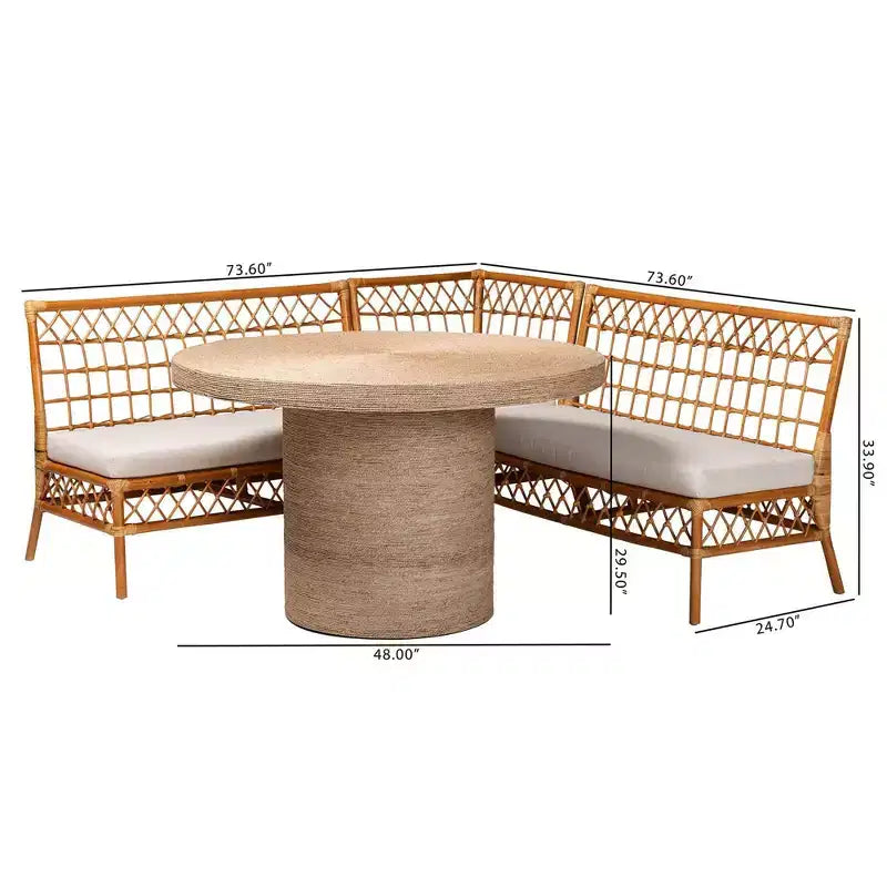 bali & pari Set Divano Ad Angolo da Pranzo Adalina 4 pezzi in Rattan: Cuscini Morbidi, Tavolo Rotondo, Nessun Montaggio Richiesto