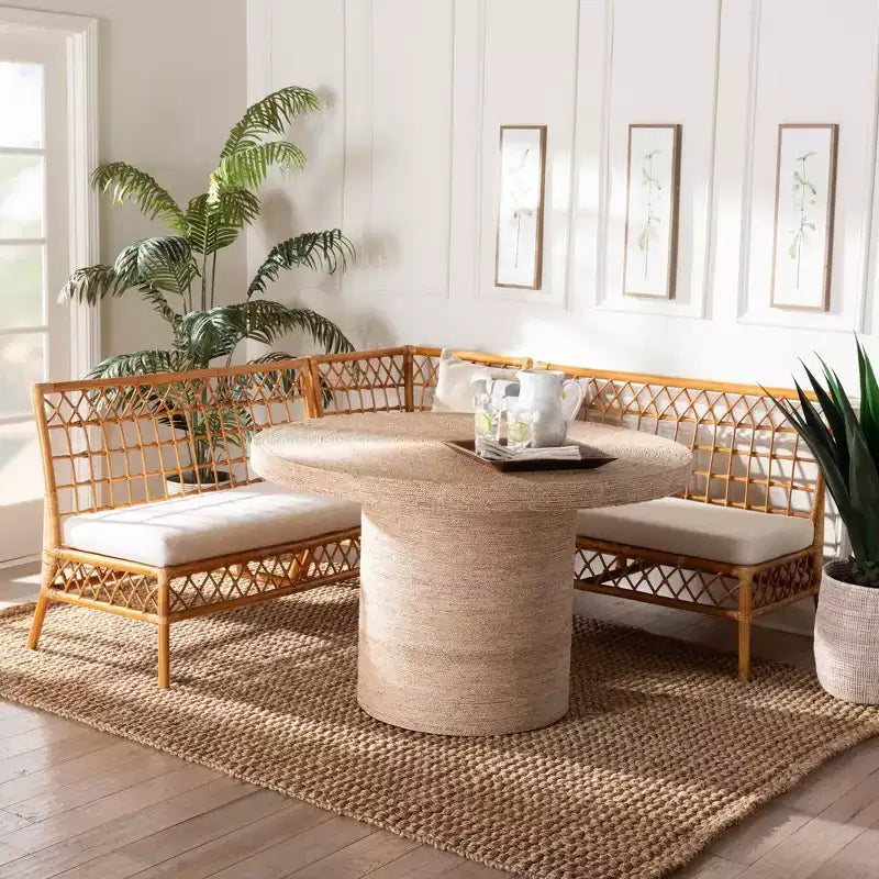 bali & pari Set Divano Ad Angolo da Pranzo Adalina 4 pezzi in Rattan: Cuscini Morbidi, Tavolo Rotondo, Nessun Montaggio Richiesto