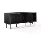 Crosley 54" Credenza Brody con Contenitore per Dischi, Nera: Venature in Rovere, Maniglie in Ottone, Gestione Cavi