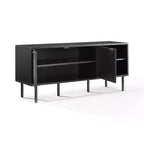 Crosley 54" Credenza Brody con Contenitore per Dischi, Nera: Venature in Rovere, Maniglie in Ottone, Gestione Cavi