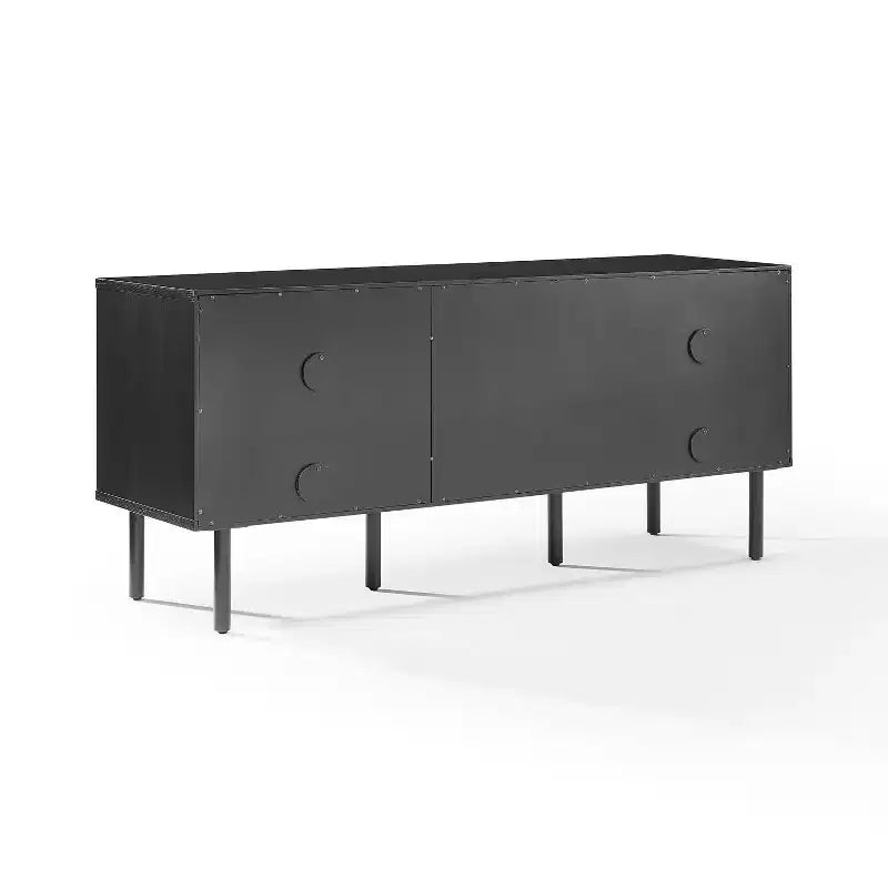Crosley 54" Credenza Brody con Contenitore per Dischi, Nera: Venature in Rovere, Maniglie in Ottone, Gestione Cavi