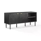 Crosley 54" Credenza Brody con Contenitore per Dischi, Nera: Venature in Rovere, Maniglie in Ottone, Gestione Cavi