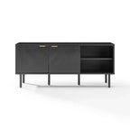 Crosley 54" Credenza Brody con Contenitore per Dischi, Nera: Venature in Rovere, Maniglie in Ottone, Gestione Cavi
