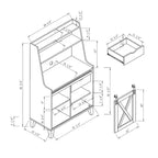Credenza da cucina Downes Farmhouse: cassetto portaoggetti, 4 ripiani, rovere bianco - miBasics