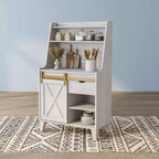 Credenza da cucina Downes Farmhouse: cassetto portaoggetti, 4 ripiani, rovere bianco - miBasics