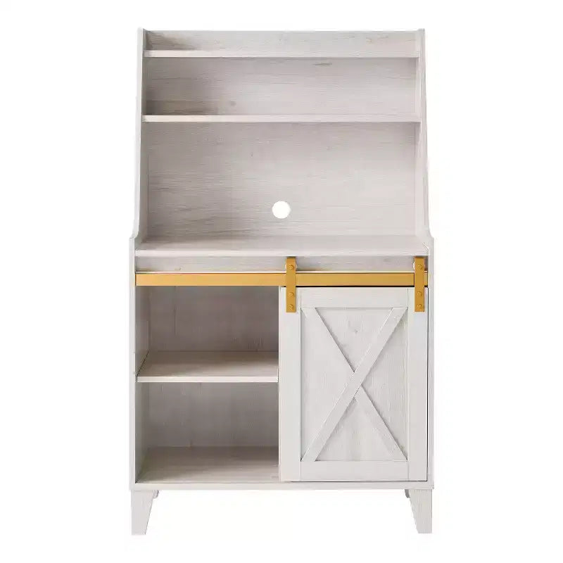 Credenza da cucina Downes Farmhouse: cassetto portaoggetti, 4 ripiani, rovere bianco - miBasics