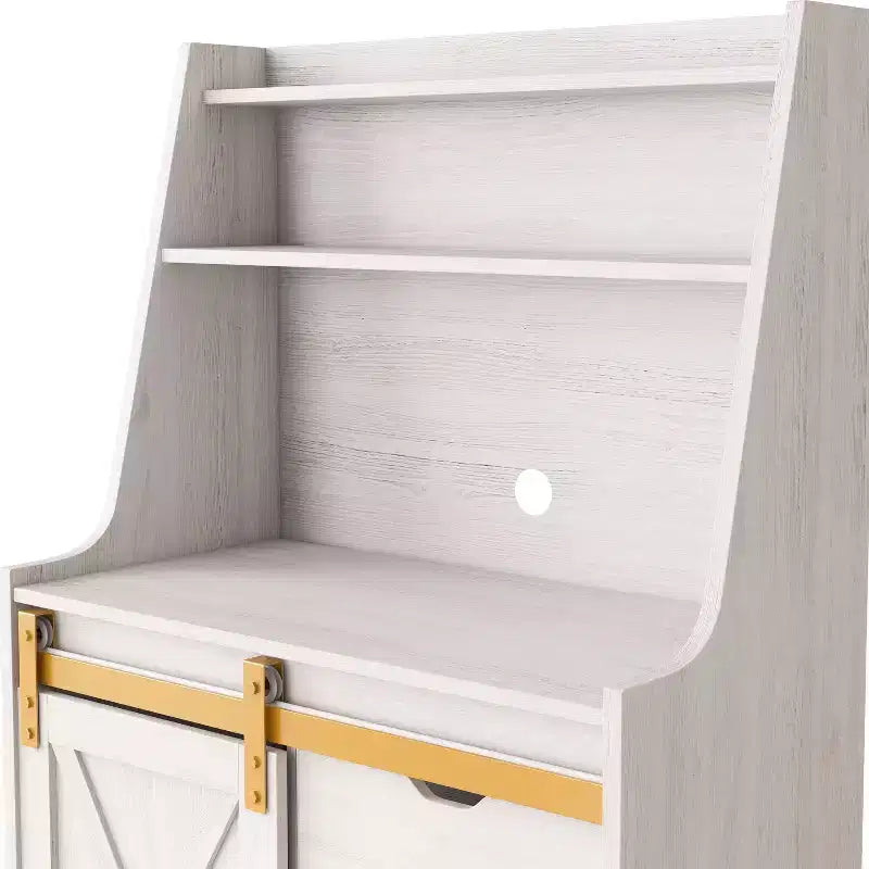 Credenza da cucina Downes Farmhouse: cassetto portaoggetti, 4 ripiani, rovere bianco - miBasics