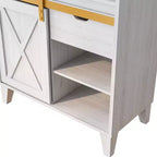 Credenza da cucina Downes Farmhouse: cassetto portaoggetti, 4 ripiani, rovere bianco - miBasics
