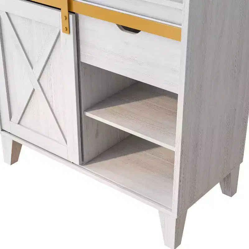 Credenza da cucina Downes Farmhouse: cassetto portaoggetti, 4 ripiani, rovere bianco - miBasics