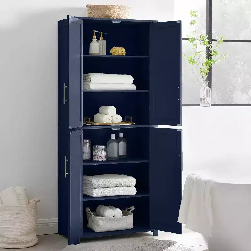 Crosley 67" Savannah Mobile Dispensa da Cucina Alta Blu: Design Tradizionale in Stile Fattoria, Impiallacciatura in Legno, Struttura in MDF, 3 Ripiani Regolabili