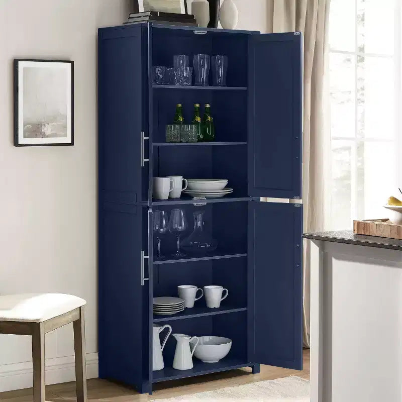 Crosley 67" Savannah Mobile Dispensa da Cucina Alta Blu: Design Tradizionale in Stile Fattoria, Impiallacciatura in Legno, Struttura in MDF, 3 Ripiani Regolabili
