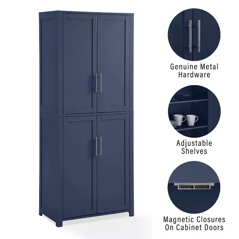 Crosley 67" Savannah Mobile Dispensa da Cucina Alta Blu: Design Tradizionale in Stile Fattoria, Impiallacciatura in Legno, Struttura in MDF, 3 Ripiani Regolabili