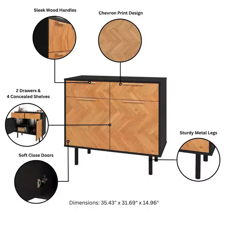 Madia Liam Mid-Century Modern Manhattan Comfort a 4 ripiani, Nera/Naturale