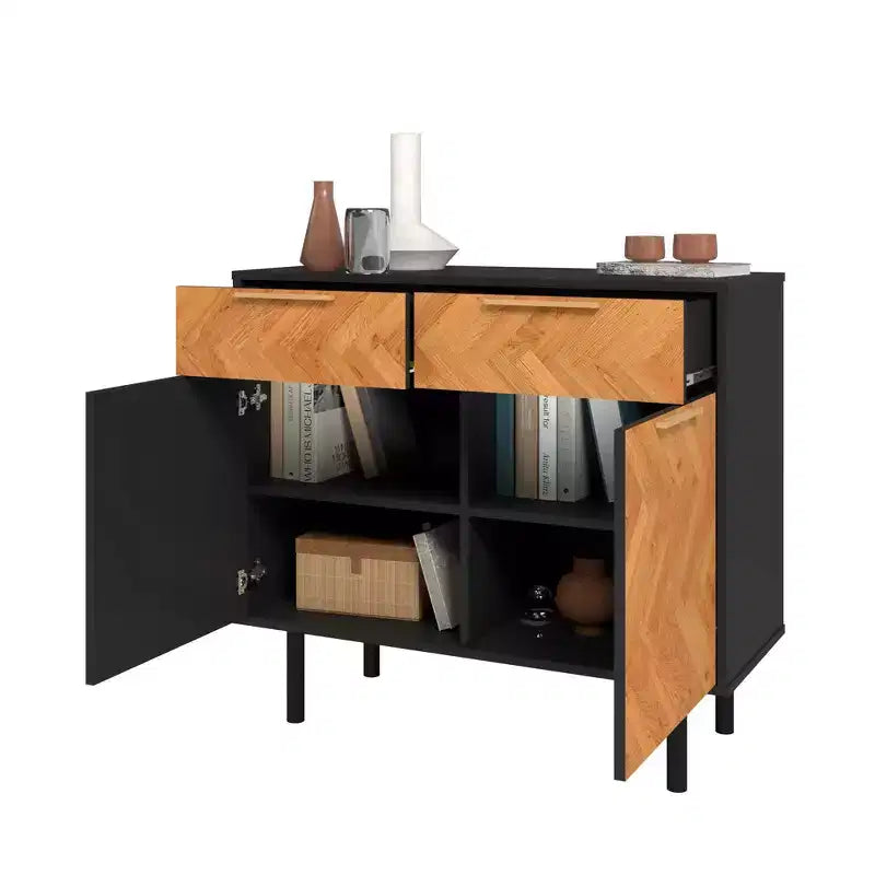 Madia Liam Mid-Century Modern Manhattan Comfort a 4 ripiani, Nera/Naturale