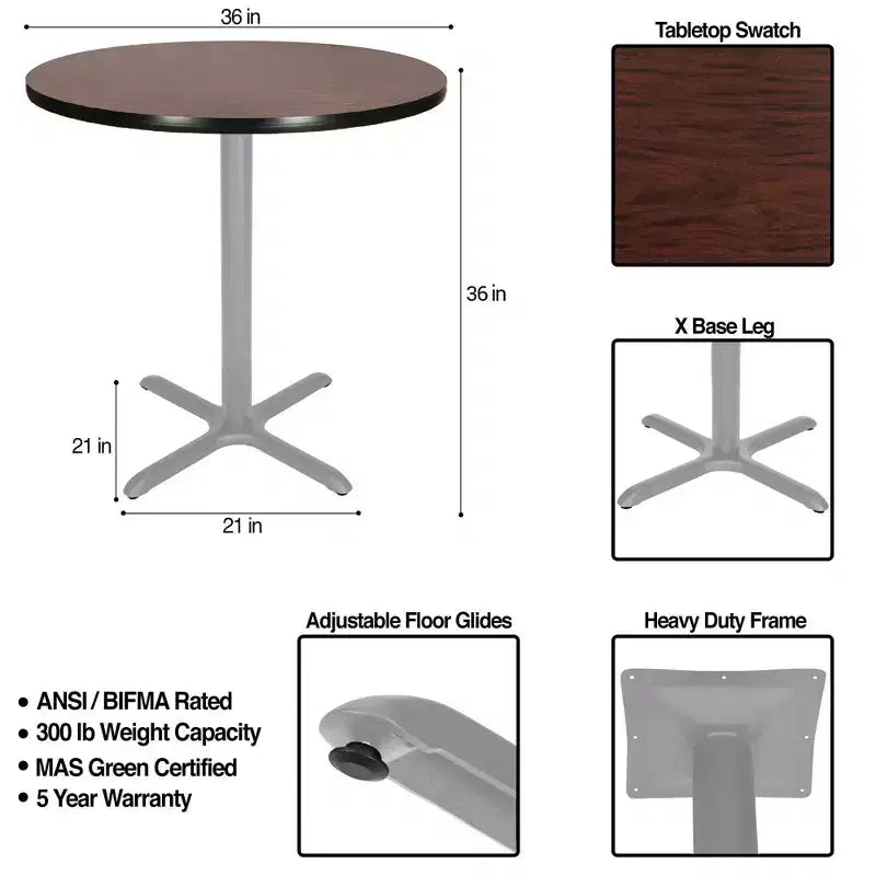 Hampden Furnishings Tavolo da pranzo rotondo da 36" della collezione Bennet con base a X, grigio/mogano