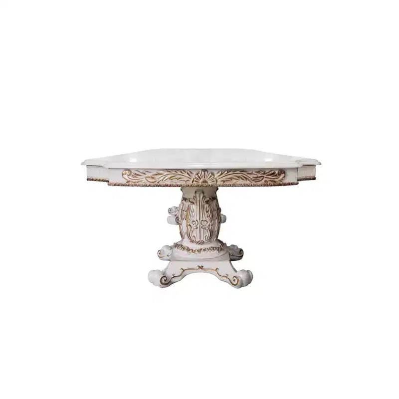 Tavolo da pranzo Vendome da 136" con finitura perla antica - Acme Furniture: Classico a doppio piedistallo, 10 posti, struttura in resina