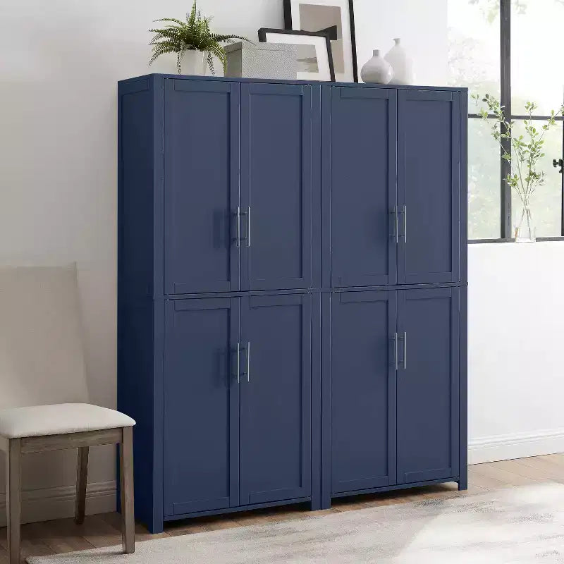 Crosley 67" Savannah Set Mobile Dispensa Cucina 2pz Blu Navy: Stile Tradizionale, Impiallacciatura in Legno, Struttura in MDF, 6 Ripiani