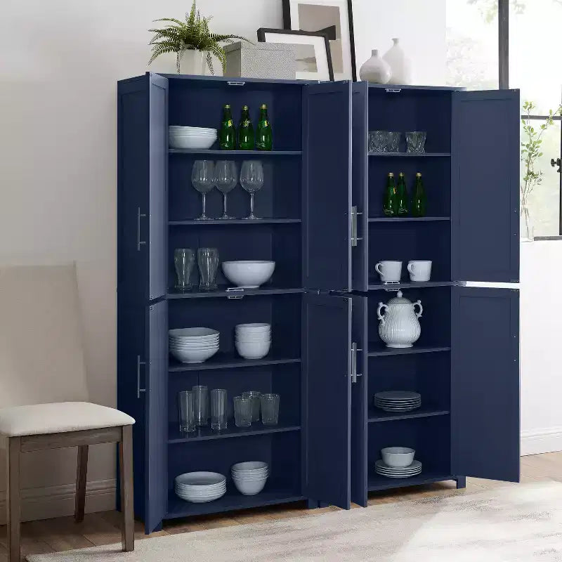 Crosley 67" Savannah Set Mobile Dispensa Cucina 2pz Blu Navy: Stile Tradizionale, Impiallacciatura in Legno, Struttura in MDF, 6 Ripiani