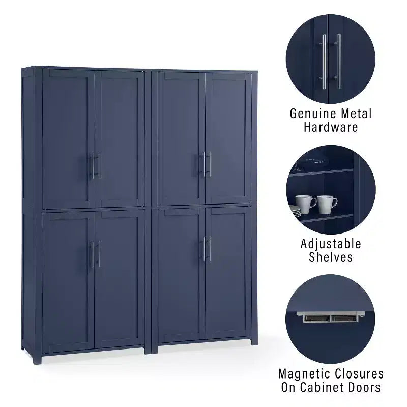 Crosley 67" Savannah Set Mobile Dispensa Cucina 2pz Blu Navy: Stile Tradizionale, Impiallacciatura in Legno, Struttura in MDF, 6 Ripiani