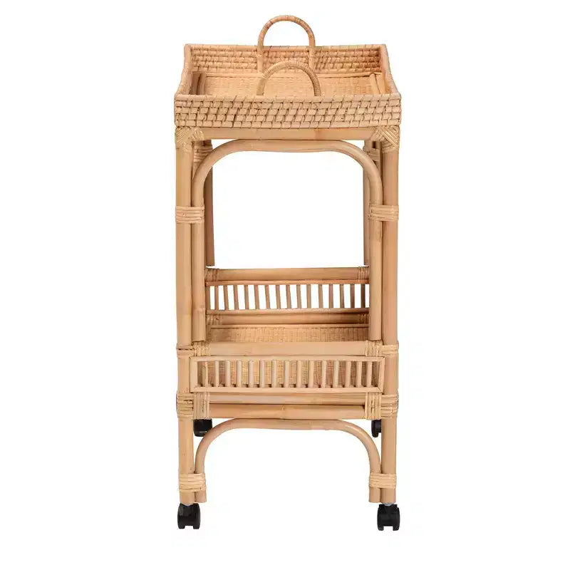 bali & pari Carrello portabottiglie in Rattan Naturale Marrone Lombok: Carrello Bar per Interni con Portabottiglie, Nessun Montaggio Richiesto