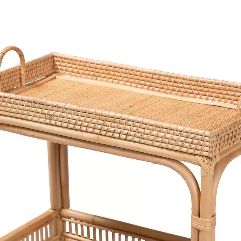 bali & pari Carrello portabottiglie in Rattan Naturale Marrone Lombok: Carrello Bar per Interni con Portabottiglie, Nessun Montaggio Richiesto