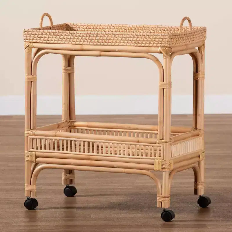 bali & pari Carrello portabottiglie in Rattan Naturale Marrone Lombok: Carrello Bar per Interni con Portabottiglie, Nessun Montaggio Richiesto