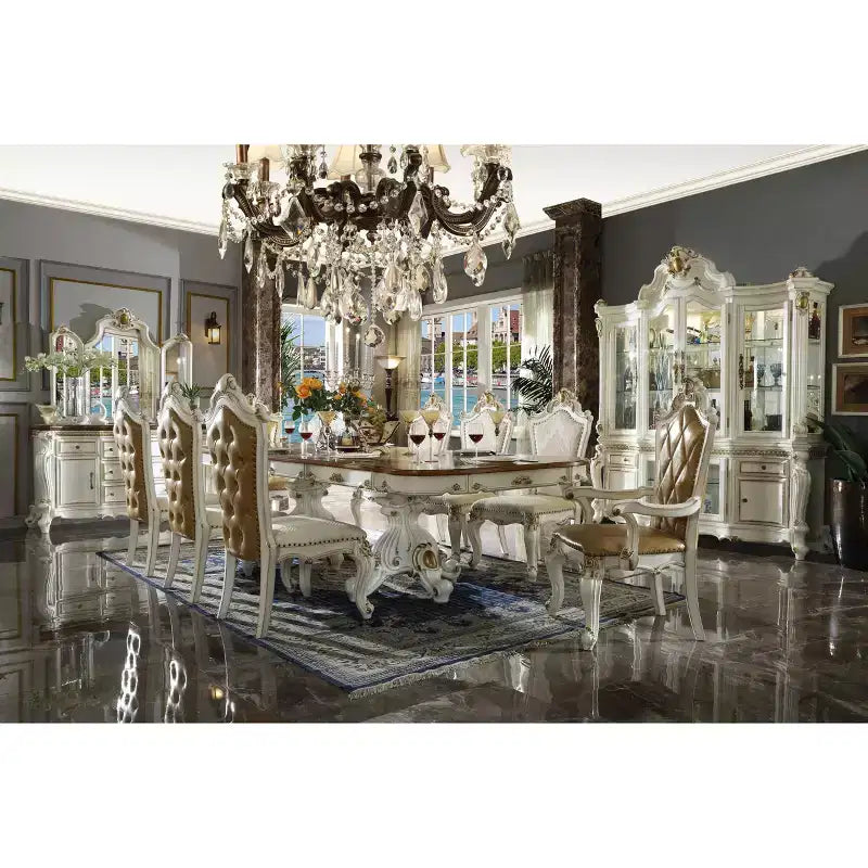 Tavolo da pranzo Picardy 300 cm Perla Antica/Rovere Ciliegio - Acme Furniture: Doppio piedistallo decorato, Posti a sedere 8