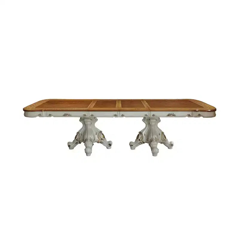 Tavolo da pranzo Picardy 300 cm Perla Antica/Rovere Ciliegio - Acme Furniture: Doppio piedistallo decorato, Posti a sedere 8