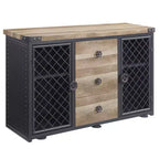 Edina 50" Kitchen and Dining Cabinets Oak and Sandy Black - Acme Furniture: Sideboard Buffet with Metal Frame, MDF Surface