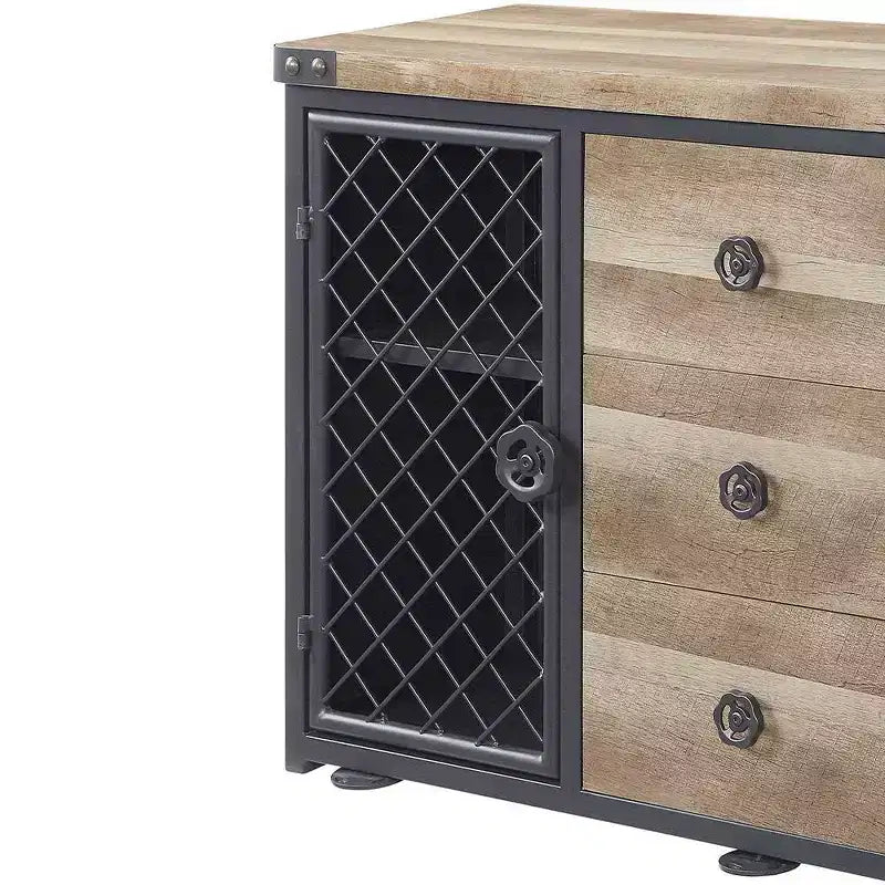 Edina 50" Mobili per Cucina e Sala da Pranzo in Quercia e Nero Sabbioso - Acme Furniture: Credenza Buffet con Telaio in Metallo, Superficie in MDF