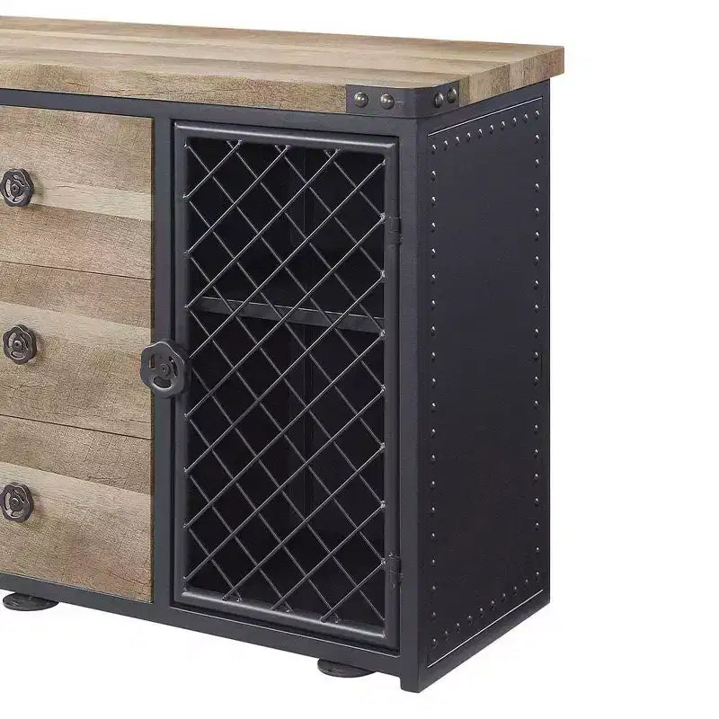 Edina 50" Mobili per Cucina e Sala da Pranzo in Quercia e Nero Sabbioso - Acme Furniture: Credenza Buffet con Telaio in Metallo, Superficie in MDF