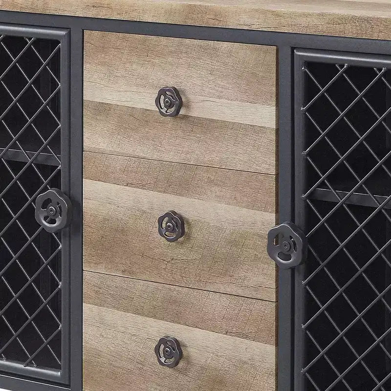 Edina 50" Mobili per Cucina e Sala da Pranzo in Quercia e Nero Sabbioso - Acme Furniture: Credenza Buffet con Telaio in Metallo, Superficie in MDF