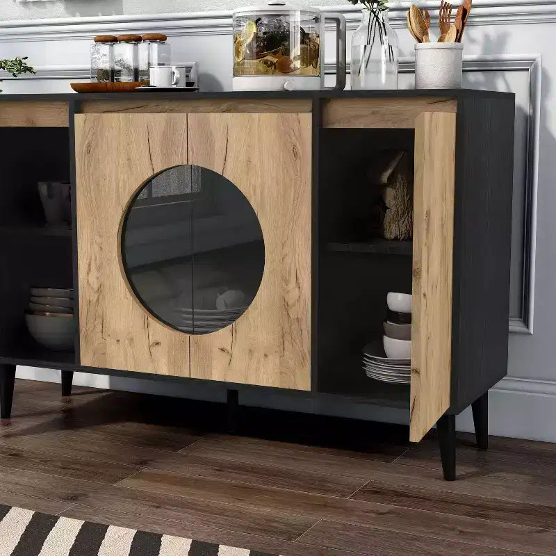 Andrew Madia da Buffet Mid-Century Modern Rovere Chiaro/Nero - miBasics