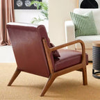 Poltrona con braccioli in similpelle stile Mid-Century Modern, struttura in legno di gomma noce, bordeaux - Glitzhome: Imbottita, capacità 136 kg