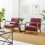 Poltrona con braccioli in similpelle stile Mid-Century Modern, struttura in legno di gomma noce, bordeaux - Glitzhome: Imbottita, capacità 136 kg