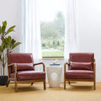 Poltrona con braccioli in similpelle stile Mid-Century Modern, struttura in legno di gomma noce, bordeaux - Glitzhome: Imbottita, capacità 136 kg