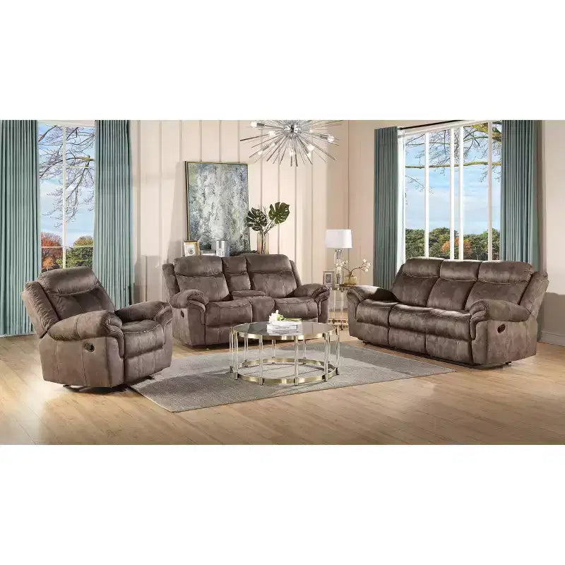 Divano reclinabile a 2 tonalità in velluto color cioccolato Zubaida Acme Furniture