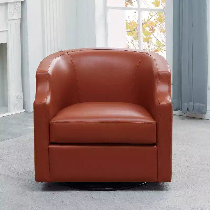 Poltrona a botte girevole e a dondolo Comfort Pointe Erenson in pelle fiore, color caramello