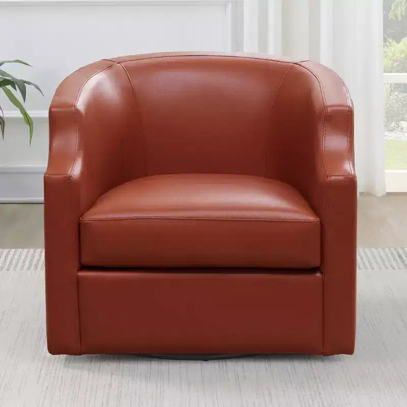 Poltrona a botte girevole e a dondolo Comfort Pointe Erenson in pelle fiore, color caramello