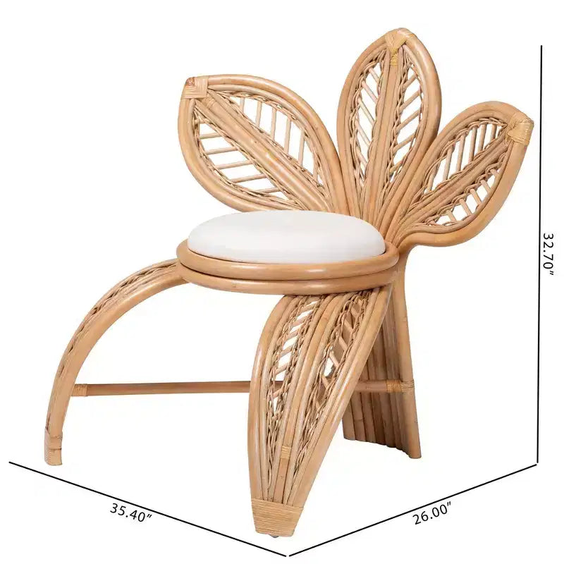 Bali e Pari Gresham Poltrona con foglie in rattan naturale Bianco/Marrone naturale: Realizzata a mano, Cuscino in schiuma, Nessun assemblaggio richiesto