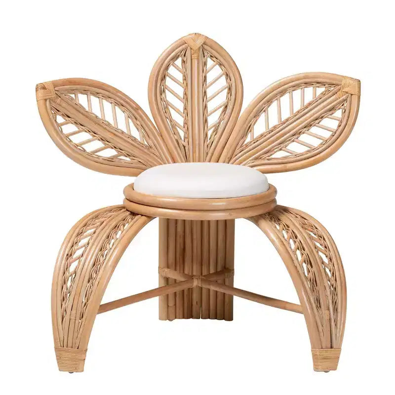 Bali e Pari Gresham Poltrona con foglie in rattan naturale Bianco/Marrone naturale: Realizzata a mano, Cuscino in schiuma, Nessun assemblaggio richiesto
