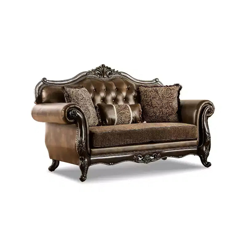 HOMES: Inside + Out Frazer 73" Loveseat Traditional with Nailhead Trim Brown