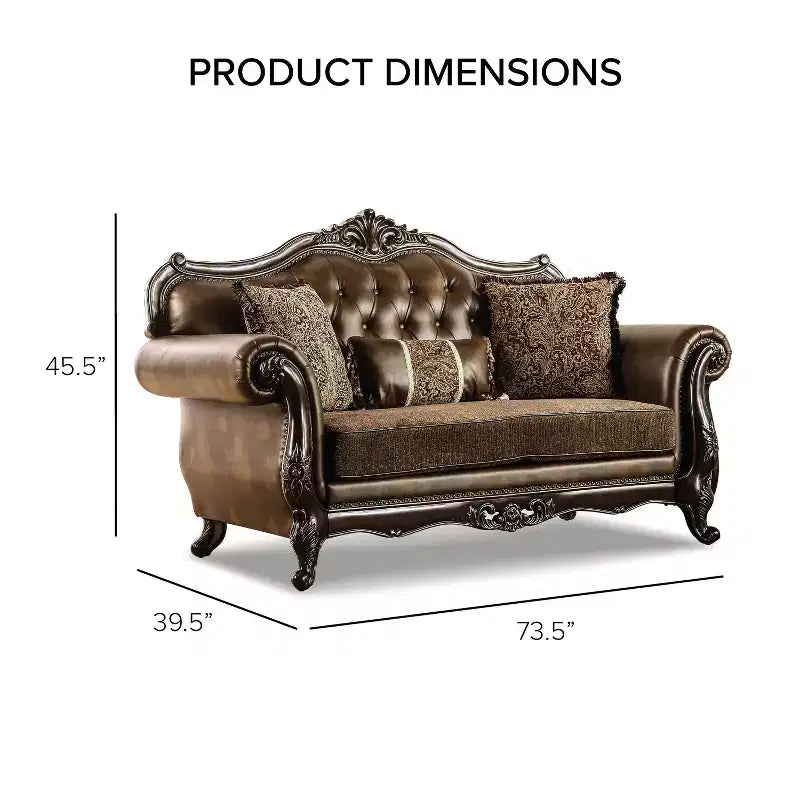HOMES: Inside + Out Divano Due Posti Tradizionale Frazer 73" con Borchie Marrone