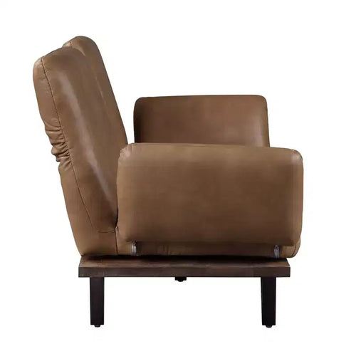 Divano Narech da 88" con Pelle Fiore Marrone Noce Girevole - Acme Furniture: Include 2 Cuscini Decorativi, Struttura in Legno