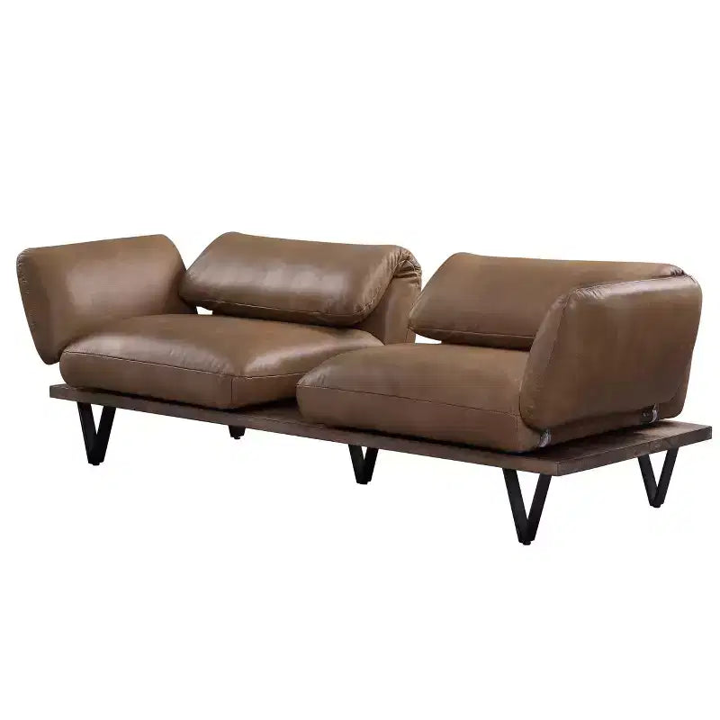 Divano Narech da 88" con Pelle Fiore Marrone Noce Girevole - Acme Furniture: Include 2 Cuscini Decorativi, Struttura in Legno