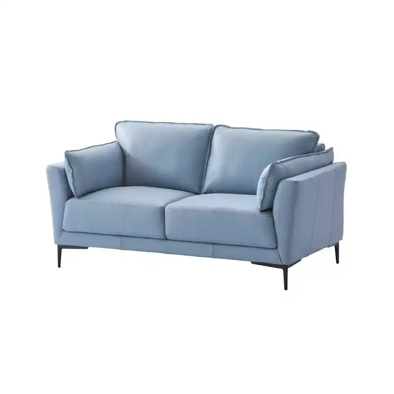 68" Mesut Sofa Light Blue Top Grain Leather with Metal Legs & Nailhead Trim - Acme Furniture
