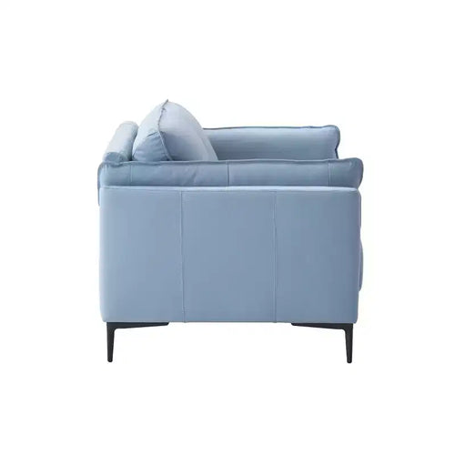 Divano Mesut 68" in pelle fiore azzurra con gambe in metallo e borchie decorative - Acme Furniture