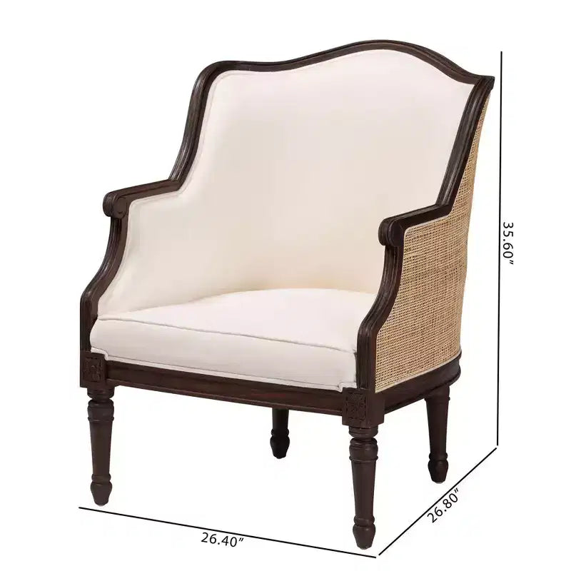 Poltrona Bali & Pari Ornella con dettagli in tessuto e legno Beige/Marrone Scuro: Rivestimento in poliestere, Struttura in rattan