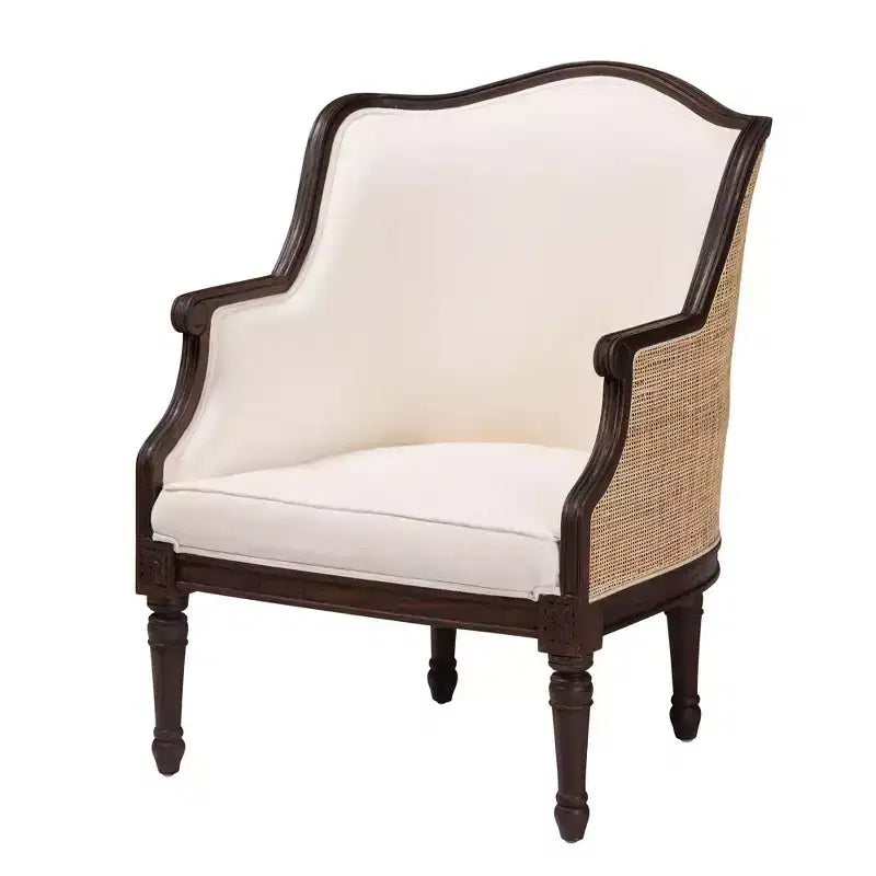 Poltrona Bali & Pari Ornella con dettagli in tessuto e legno Beige/Marrone Scuro: Rivestimento in poliestere, Struttura in rattan
